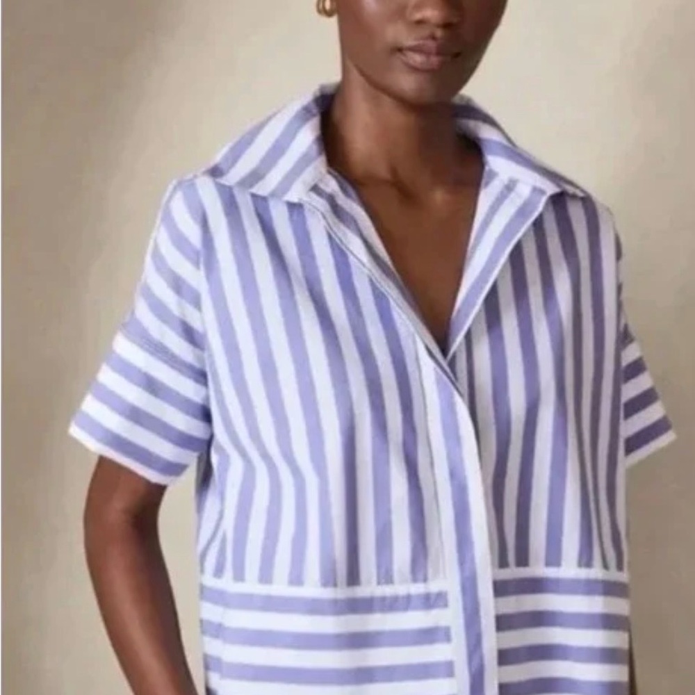 Banana Republic Purple and White Striped Shirt